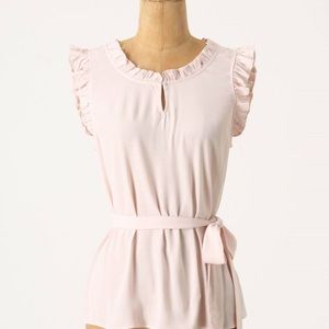 Anthropologie Lil light pink ruffled shell blouse